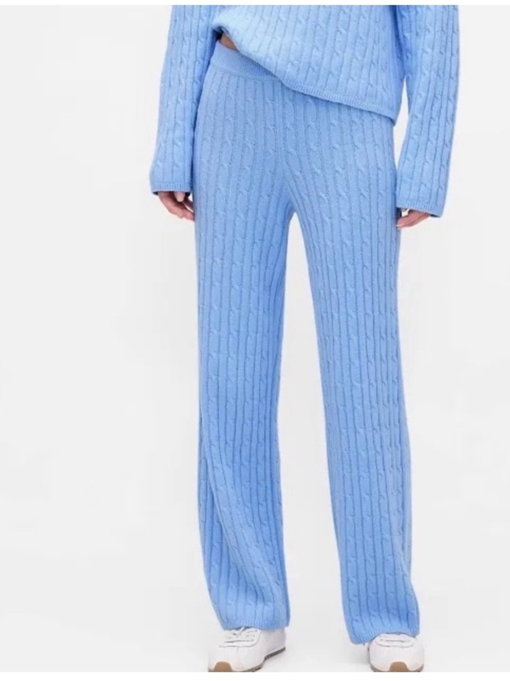 NWT Gap CashSoft Cable-Knit Wide Leg Pants in Light Blue